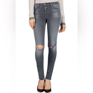 J Brand Gray Nemesis Mid-Rise Distressed Knee Super Skinny Stretch Jeans 27